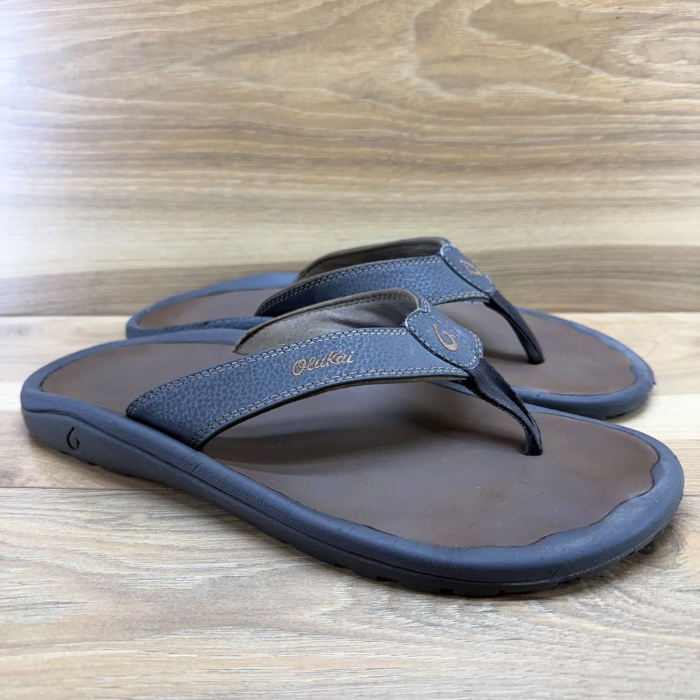 Olukai Ohana Brown Flip Flops Mens 12 EU 45 Sandals Slip On Vacation Pool Travel